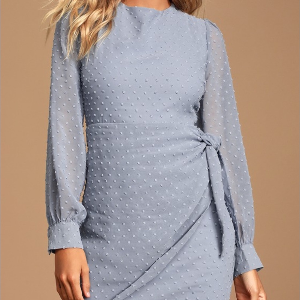 Lulus Much Love Light Blue Swiss Dot Dress